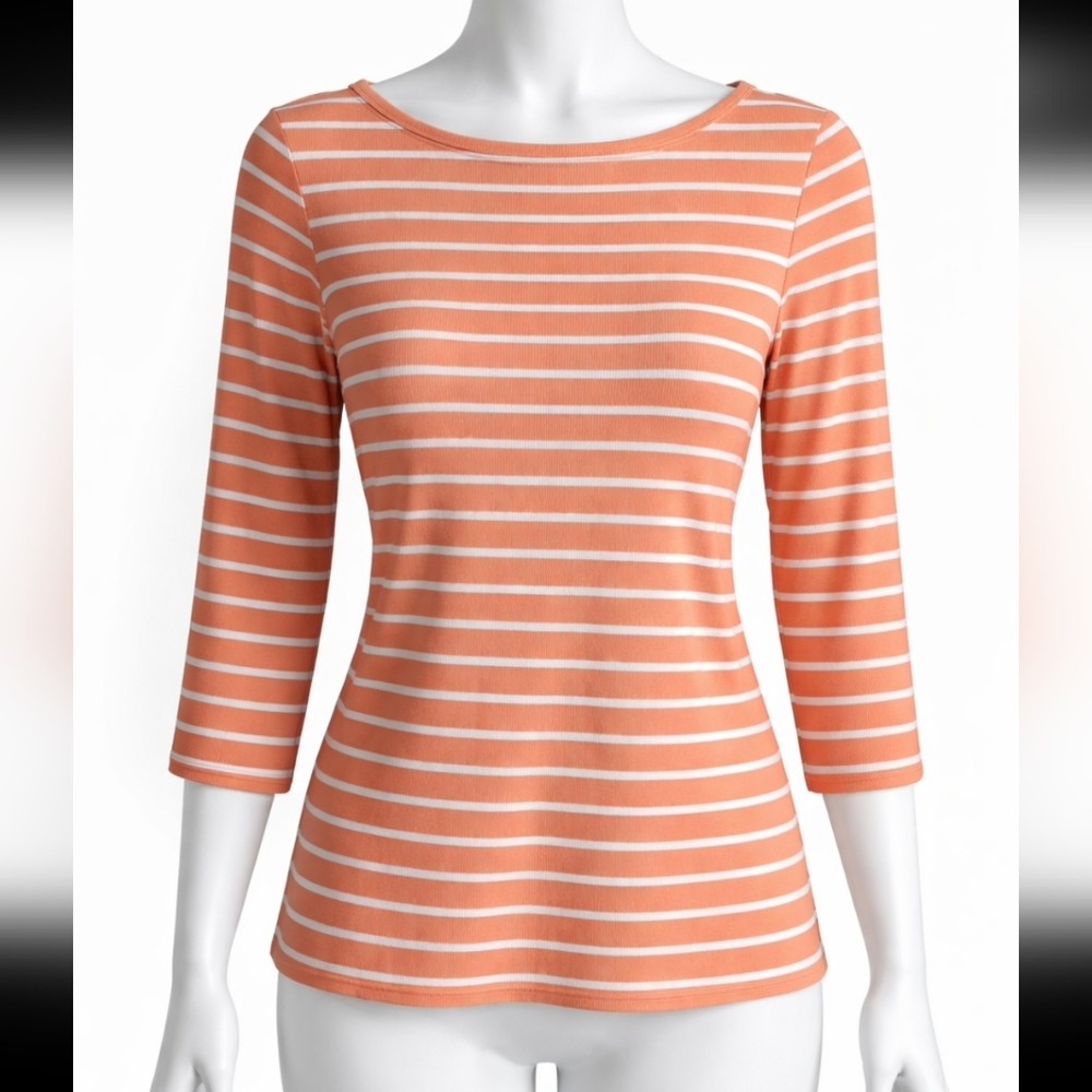 Bright Coral Stripe Stretch Top | Flattering Fit